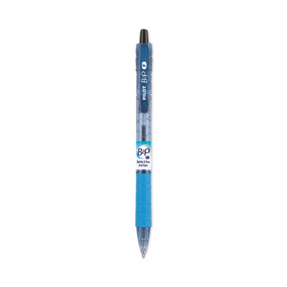 B2P Bottle-2-Pen Recycled Ballpoint Pen, Retractable, Fine 0.7 mm, Black Ink, Translucent Blue Barrel, Dozen
