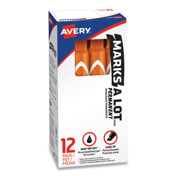 MARKS A LOT Large Desk-Style Permanent Marker, Broad Chisel Tip, Orange, Dozen (8883)