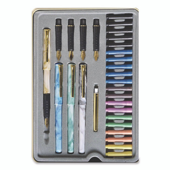 Master the Art of Calligraphy Fountain Pen Set, 33 Pieces, (5) Nib Sizes, (7) Ink Colors, (4) Barrel Colors Master the Art of Calligraphy Fountain Pen Set, 33 Pieces, (5) Nib Sizes, (7) Ink Colors, (4) Barrel Colors