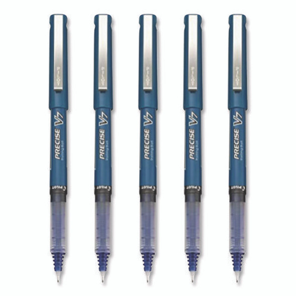 Precise V7 Rollerball Pen, Stick, Fine 0.7 mm, Blue Ink, Blue/Clear Barrel, 5/Pack