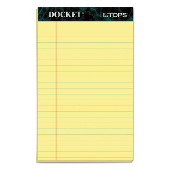 Docket Ruled Perforated Pads, Narrow Rule, 50 Canary-Yellow 5 x 8 Sheets, 12/Pack
