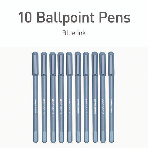 PENTONIC Gel Pen, Stick, Fine 0.7 mm, Blue Ink, Frosted Blue Barrel, 10/Pack