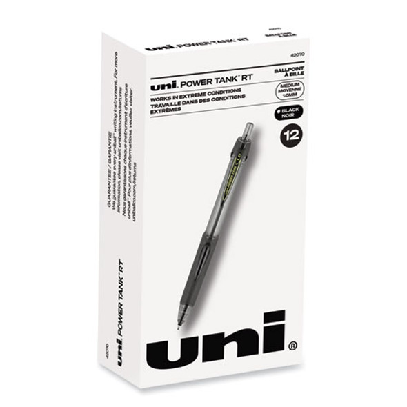 Power Tank RT Ballpoint Pen, Retractable, Bold 1 mm, Black Ink, Smoke/Black Barrel, Dozen