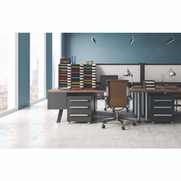 Wooden 27 Compartment Literature Organizer, 27 Sections, Letter Size, 31.49 x 11.81 x 21.65, Black