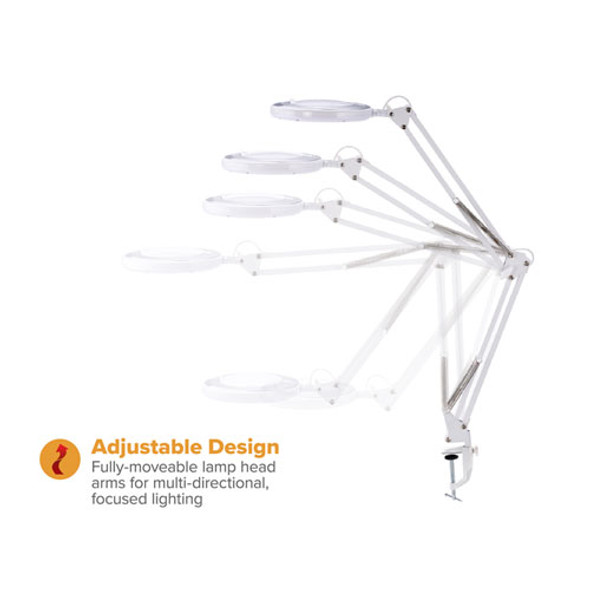 PureOptics LED Magnifying Dimmable Desk Lamp with Clamp Mount, 17"  High, White