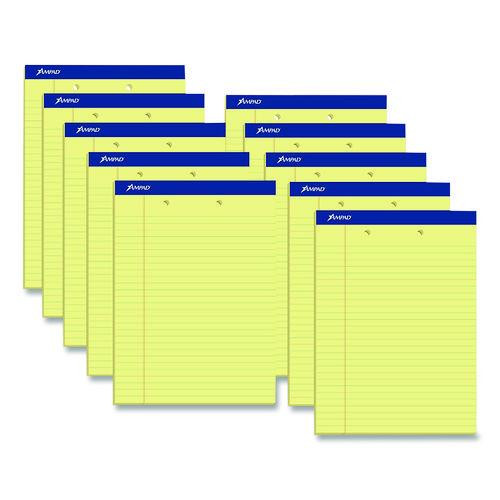 Perforated Writing Pads, Wide/Legal Rule, 50 Canary-Yellow 8.5 x 11.75 Sheets, Dozen