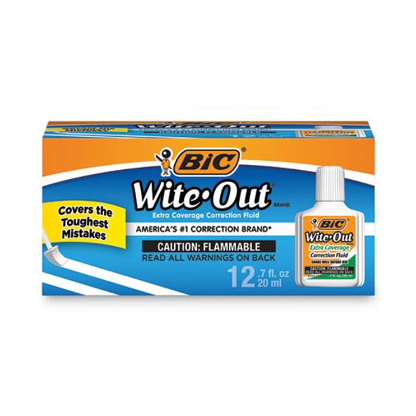 Wite-Out Extra Coverage Correction Fluid, 20 mL Bottle, White, Dozen