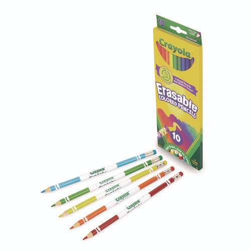 Erasable Color Pencil Set, 3.3 mm, 2B, Assorted Lead and Barrel Colors, 10/Pack