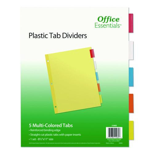 Plastic Insertable Dividers, 5-Tab, 11 x 8.5, Assorted Tabs, 1 Set