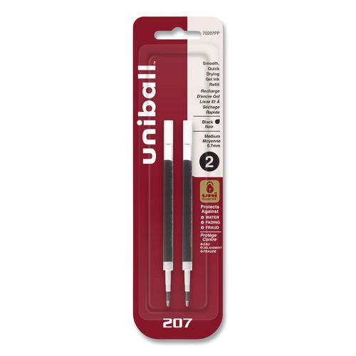 Refill for Signo Gel 207 Pens, Medium 0.7 mm Conical Tip, Black Ink, 2/Pack