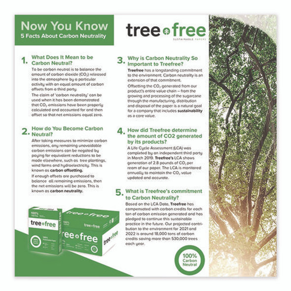 TreeFree Multipurpose Paper, 92 Bright, 20 lb Bond Weight, 8.5 x 11, White, 500 Sheets/Ream, 10 Reams/Carton