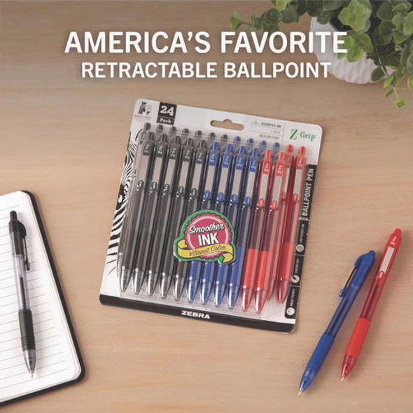 Z-Grip Ballpoint Pen, Retractable, Medium 1 mm, Assorted Ink and Barrel Colors, 24/Pack