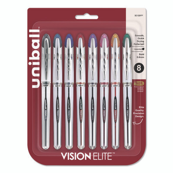VISION ELITE Hybrid Gel Pen, Stick, Bold 0.8 mm, Assorted Ink and Barrel Colors, 8/Pack