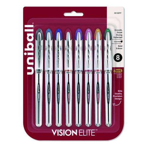 VISION ELITE Hybrid Gel Pen, Stick, Bold 0.8 mm, Assorted Ink and Barrel Colors, 8/Pack