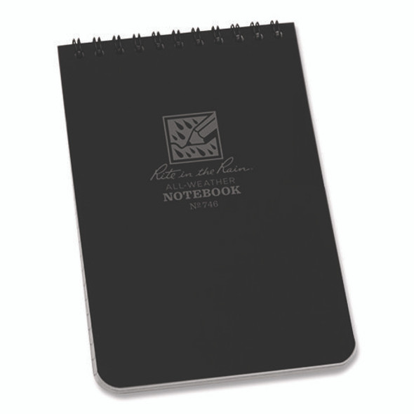All-Weather Wire-O Notepad, Universal: Narrow Rule and Quadrille Rule, Black Cover, 50 White 4 x 6 Sheets