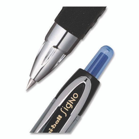 Signo 207 Gel Pen, Retractable, Fine 0.5 mm, Blue Ink, Smoke/Black/Blue Barrel, Dozen