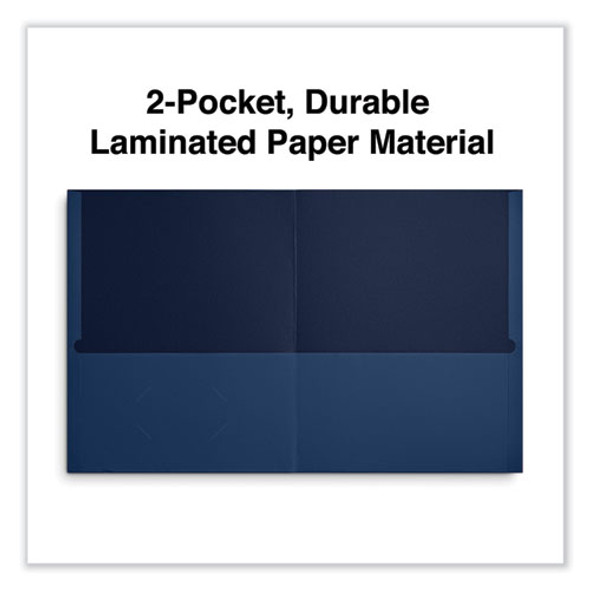 Two-Pocket Portfolio, Embossed Leather Grain Paper, 11 x 8.5, Dark Blue, 25/Box