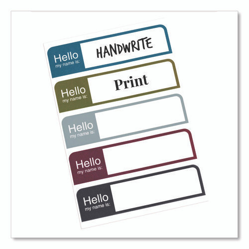 Flexible Self-Adhesive Mini Name Badge Labels, 1 x 3.75, Hello, Assorted, 100/Pack