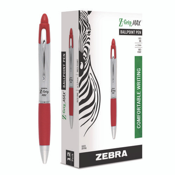 Z-Grip MAX Ballpoint Pen, Retractable, Medium 1 mm, Red Ink, Silver/Red Barrel, 12/Pack