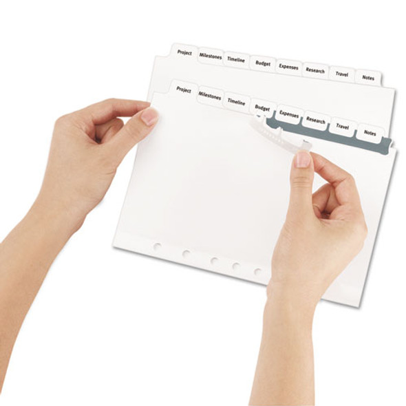 Print and Apply Index Maker Clear Label Dividers with Label Strip/White Tabs, 7-Hole Punched, 8-Tab, 8.5 x 5.5, White, 1 Set