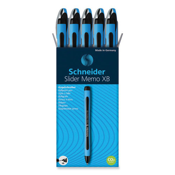Slider Memo XB Ballpoint Pen, Stick, Extra-Bold 1.4 mm, Black Ink, Black/Light Blue Barrel, 10/Box