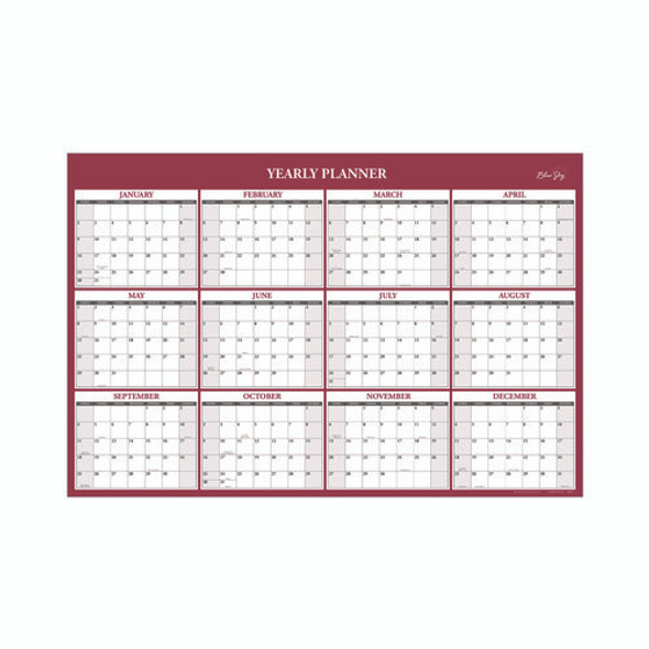 Classic Red Laminated Erasable Wall Calendar, 36 x 24, White/Red/Gray Sheets, 12-Month (Jan to Dec): 2025