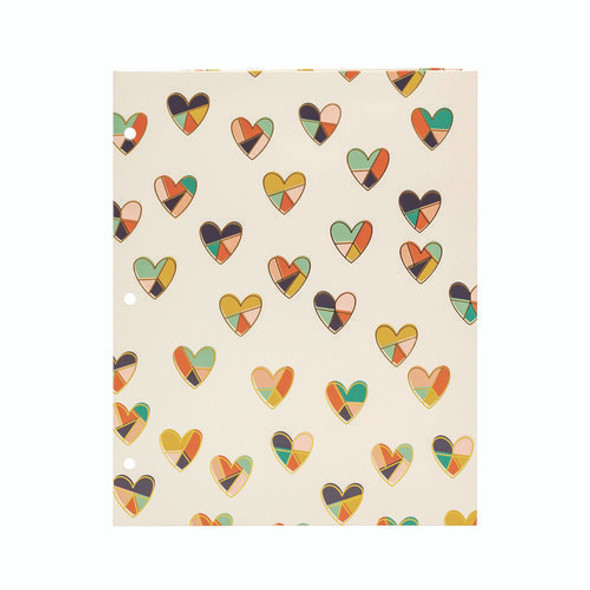 Two-Pocket Portfolio Folder, 1" Capacity, 9.6 x 11.9, Floral/Geometric/Hearts, 6/Pack