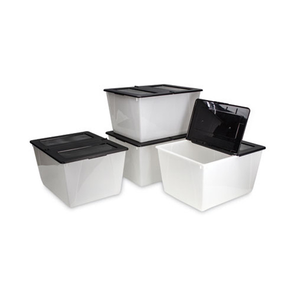 Storage Tote, 16 gal, 22.7" x 18.25" x 12.86", Clear/Black