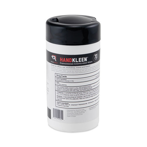 HandKleen Premoistened Antibacterial Wipes, Cloth, 5.5 x 6.5, Unscented, White, 70/Tub