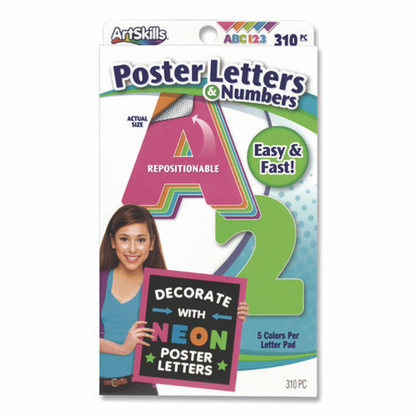 Neon Color Poster Letters and Numbers, Assorted Neon Character Colors, 310/Pack