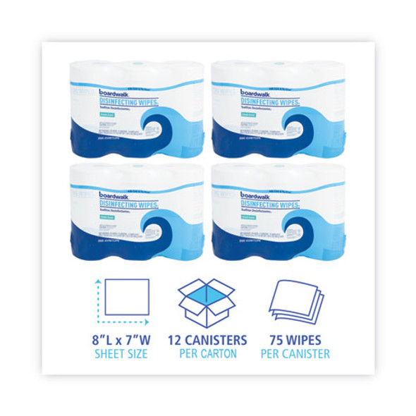 Quat-Based Disinfecting Wipes, 7 x 8, Fresh Scent, 75/Canister, 12 Canisters/Carton