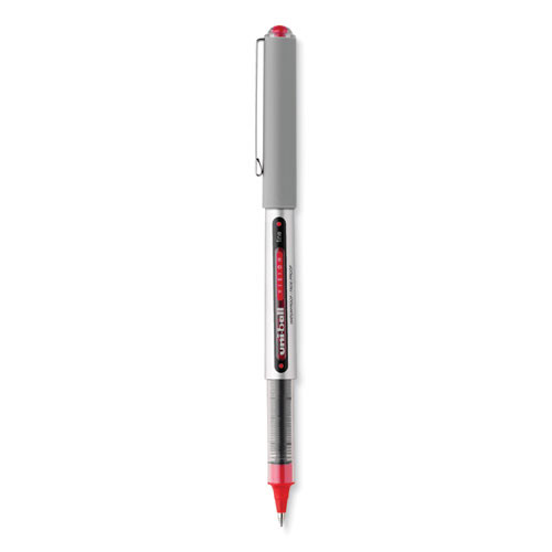VISION Rollerball Pen, Stick, Fine 0.7 mm, Red Ink, Silver/Red/Clear Barrel, Dozen