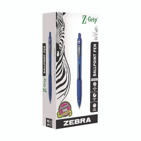 Z-Grip Ballpoint Pen, Retractable, Medium 0.7 mm, Blue Ink, Translucent Blue/Blue Barrel, 12/Pack