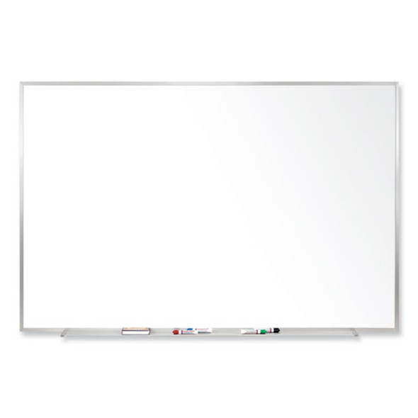 Magnetic Porcelain Whiteboard with Aluminum Frame, 96.5" x 48.5", White Surface, Satin Aluminum Frame