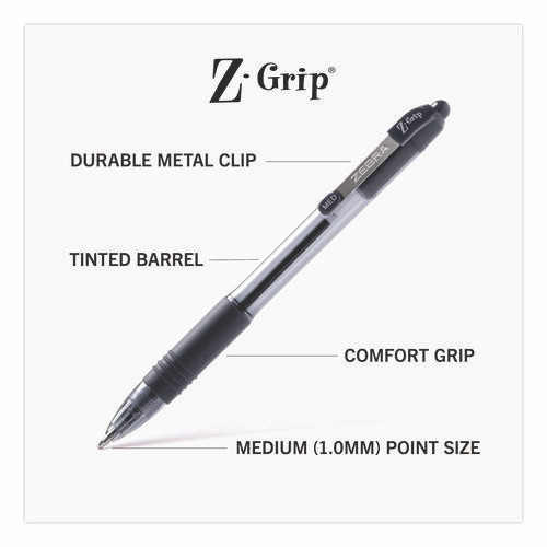 Z-Grip Ballpoint Pen, Retractable, Medium 1 mm, Black Ink, Clear/Black Barrel, 18/Pack