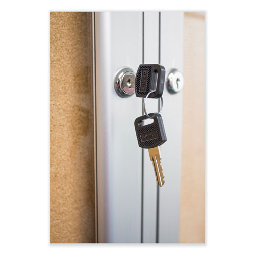 3 Door Enclosed Natural Cork Bulletin Board with Satin Frame, 96" x 48", Tan Surface, Satin Aluminum Frame