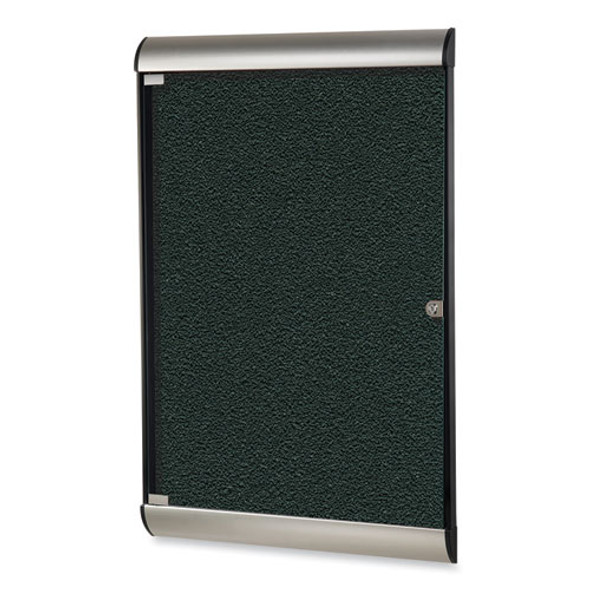 Silhouette 1 Door Enclosed Vinyl Bulletin Board with Satin Frame, 27.75" x 42.13", Ebony Surface, Black/Satin Aluminum Frame