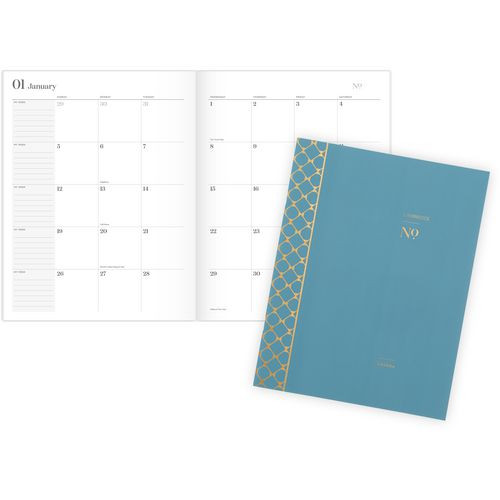 Workstyle Monthly Stitched Planner, Geometric Artwork, 11 x 8.5, Seaside Blue/Gold Cover, 12-Month (Jan to Dec): 2025