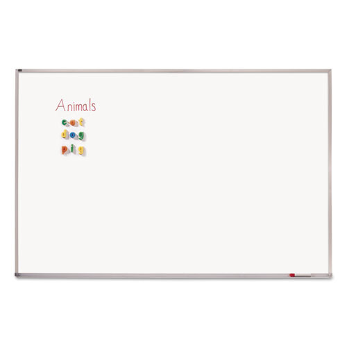 Porcelain Magnetic Whiteboard, 72" x 48", White Surface, Satin Aluminum Frame