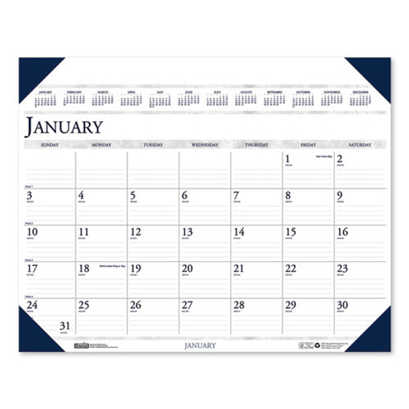 Executive Monthly Desk Pad Calendar, 24 x 19, White/Blue Sheets, Blue Corners, 12-Month (Jan to Dec): 2025