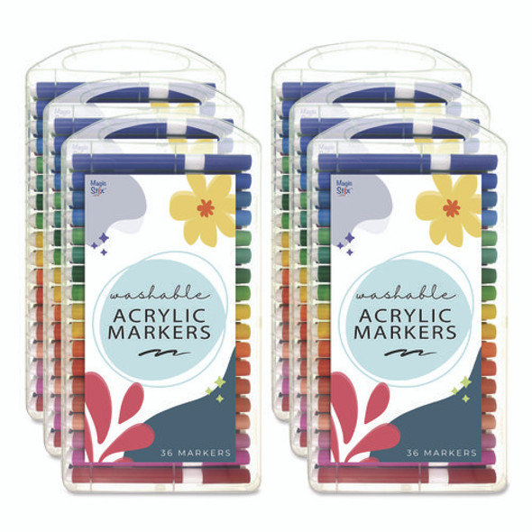 Washable Acrylic Markers, Fine Bullet Tip, Assorted Colors, 36/Pack, 6 Packs/Carton