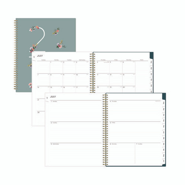 Greta Academic Year Weekly/Monthly Planner, Floral Artwork, 11.5 x 8, Green Cover, 12-Month (July-June): 2024 to 2025