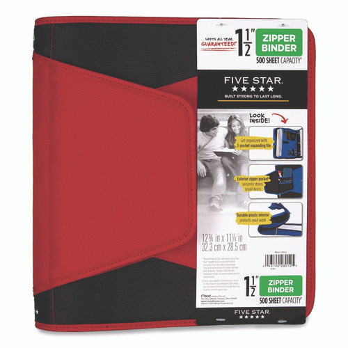 Tech Zipper Binder, 3 Rings, 1.5" Capacity, 11 x 8.5, Red/Black Accents