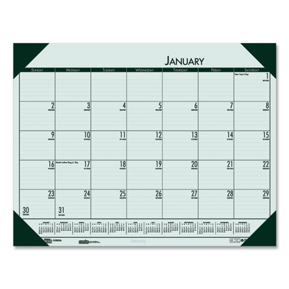 EcoTones Recycled Monthly Desk Pad Calendar, 22 x 17, Green-Tint/Woodland Green Sheets/Corners, 12-Month (Jan to Dec): 2025