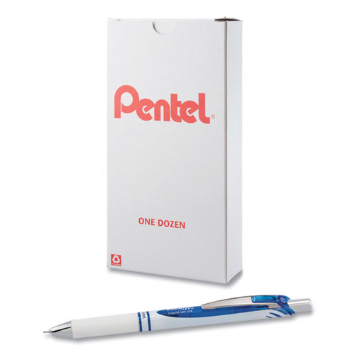 EnerGel Pearl Gel Pen, Retractable, Medium 0.7 mm, Blue Ink, White/Blue Barrel, Dozen