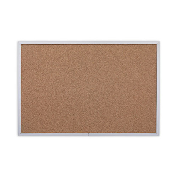 Cork Bulletin Board, 36" x 24", Tan Surface, Satin Aluminum Frame