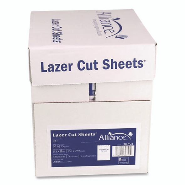 Laser Cut Sheets, 92 Bright, Side: 5-Hole Punched, 20 lb Bond Weight, 8.5 x 11, White, 500 Sheets/Ream, 5 Reams/Carton