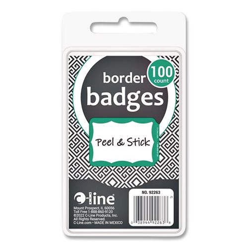 Self-Adhesive Name Badges, 3.5 x 2.25, Green, 100/Box