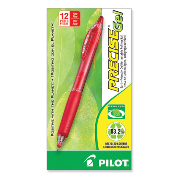 Precise Gel BeGreen Gel Pen, Retractable, Fine 0.7 mm, Red Ink, Translucent Red Barrel, Dozen
