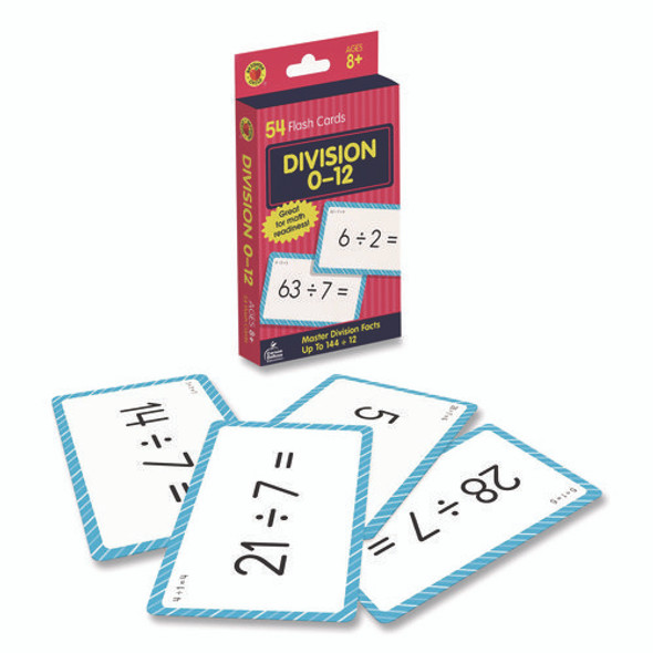 Division 0 to 12 Flash Cards, 3.25 x 5.25, Assorted Colors, 54 Cards